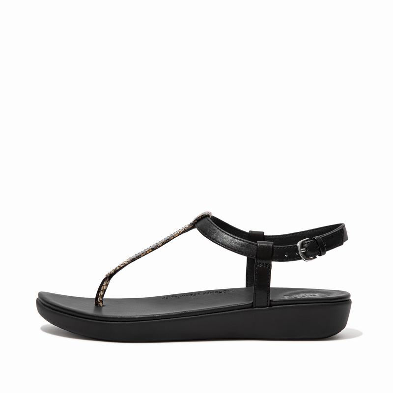 FitFlop Tia Snake-Print Schwarz Schlangenoptik - FitFlop Backstrap Sandalen Damen Schweiz [CBIL-7086